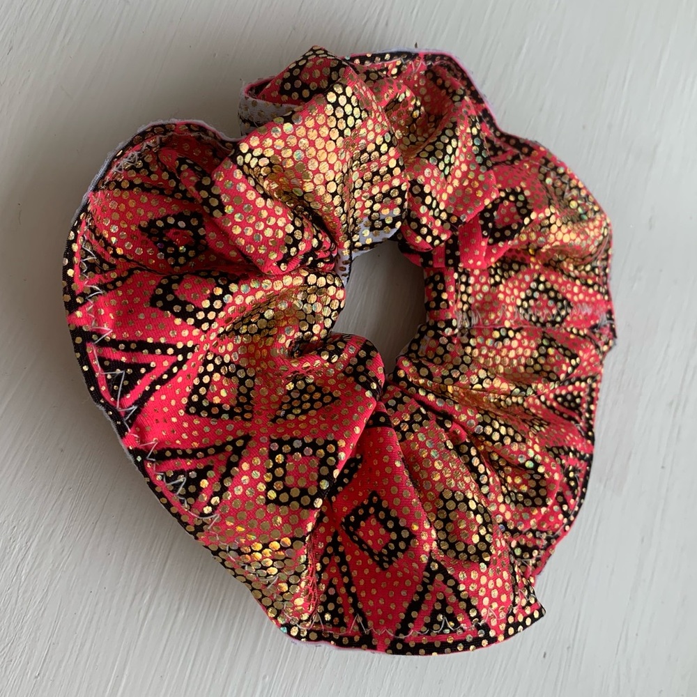 Red & Silver Metallic Scrunchie Hair Accessory - Picture 3 of 6